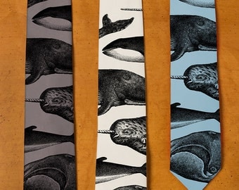 Killer Whale Necktie - Narwhal Print - Men's Necktie - Whale Art - Men's Gift - Humpback Whale Neck Tie - Screen Printed