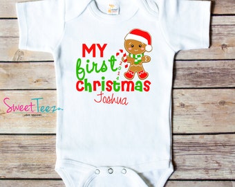 My First Christmas Shirt Gingerbread man Baby Bodysuit Personalized