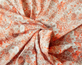 Retro Polyester Dress Fabric - 1970's - Floral design in peach, orange and brown - 1 piece - Unused