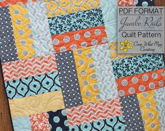 Baby Quilt Pattern, Lap Quilt Pattern, Jumbo Rails Baby Quilt Pattern, Rail Fence Quilt Pattern, Beginner Quilt Pattern, Easy Quilt Pattern