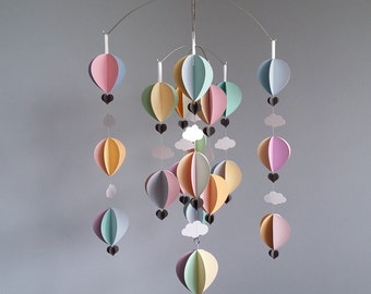 Hot Air Balloon Mobile -Pastels - baby mobile - nurery decoration- baby shower gift-Come Fly With Me -Large