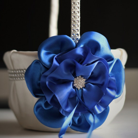 Cobalt Blue Flower Girl Basket Royal Blue Wedding by WeddingBooom