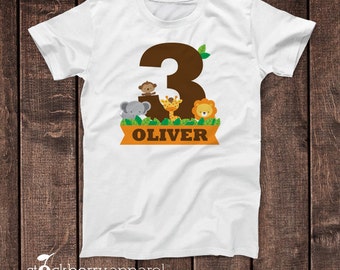 3 year old Birthday Shirts - Jungle Birthday Shirt - Personalized Girl Birthday Shirts - Jungle Animals Birthday - Giraffe Birthday Shirt