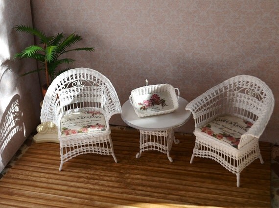 Dollhouse Miniature Wicker Set Paris Scale 1:12 Dollhouse