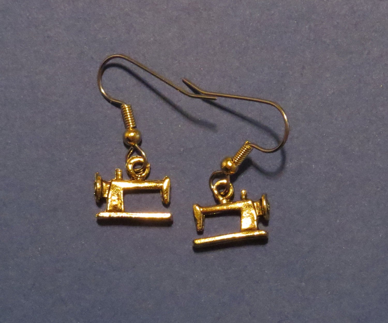 Sewing Machine Earrings 24 Karat Gold Plate or Oxidized Matte
