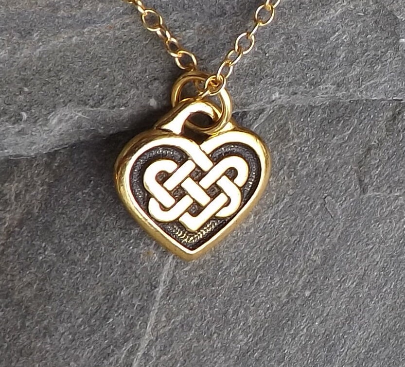 Tiny Celtic Heart Necklace / Small gold Celtic Heart Knot