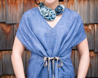 Linen Caftan, Linen Long Dress, Linen Maxi Dress, Linen Tunic Dress, Beach Dress, Flax Dress, Blue Linen Dress