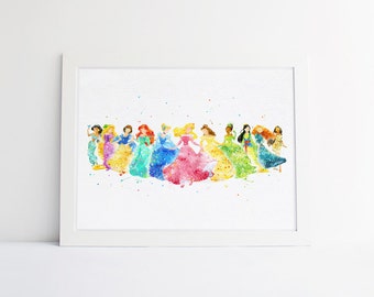 Disney Princess collection disney watercolor Nursery princess printable princess gifts Bedroom Decor disney wall art Baby Room disney poster