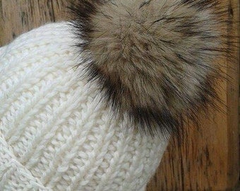 Spare Sable Mink Brown Faux Fur Pom Pom Bobble for hat with press stud.2 Colour ways. Extra long fur. Large Detachable pom pom