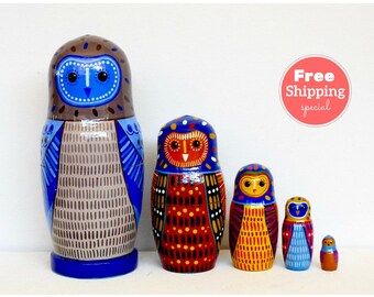 FREE Shipping * Nesting dolls for kids (5 pcs) * Matryoshka * Russian nesting doll * Babushka doll * Stacking dolls * Owl nesting dolls