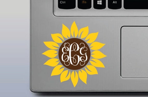 Download SUNFLOWER MONOGRAM DECAL, 3 Colors, Monogram with Border ...
