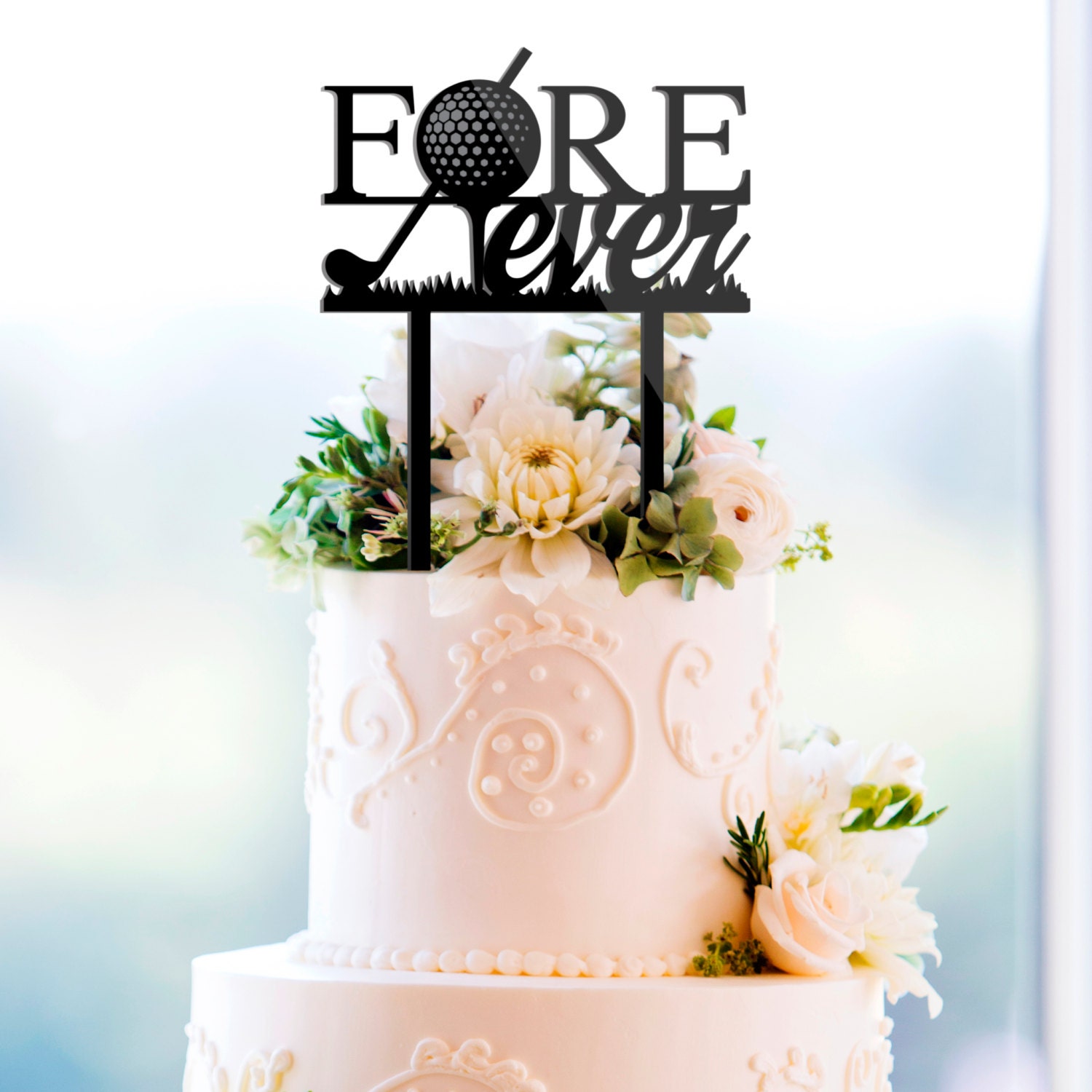 FOREVER Golf theme Wedding Cake Topper in Black by