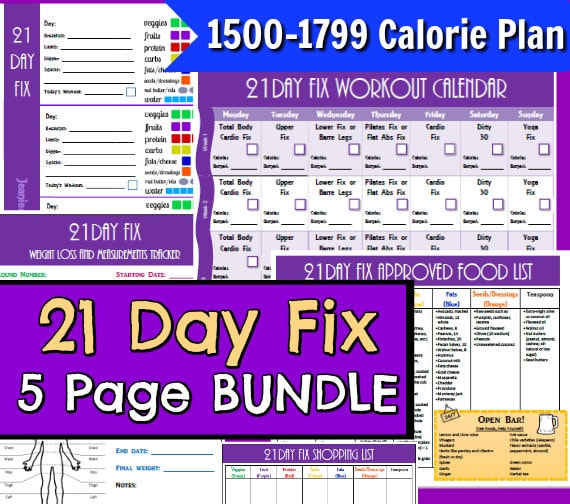 21 Day Fix Printables 1500-1799 5 Page PDF by 21DayFixWorksheets