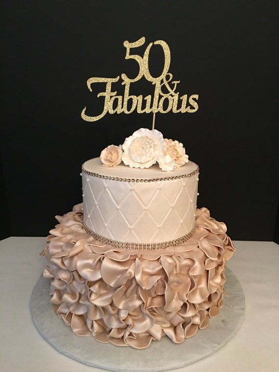 ANY NUMBER Gold Glitter 50th Birthday Cake Topper  50 and