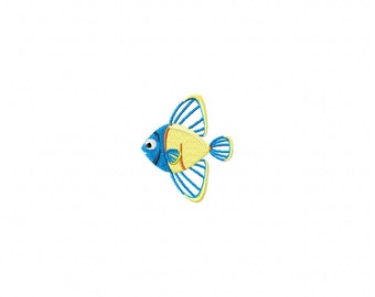 fish embroidery design, blue fish embroidery design, dory embroidery design, blue yellow fish design,