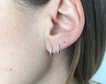 MINI Diamond Huggies, White Gold, Diamond Huggie Earrings, Huggies, Hoop Earrings, Tiny Hoop Earrings, Wedding Huggies, Gold Huggies