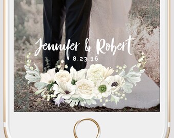 White Floral Watercolor Wedding Snapchat Geofilter | Custom Personalized Instant Download | Birthday Filter | Bridal Shower Geofilter