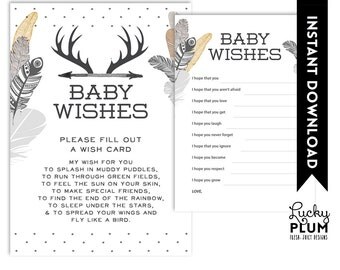 Deer Baby Wishes / Boho Baby Wishes / Tribal Baby Wishes / Feather Baby Wishes / Aztec Baby Wishes / Black Baby Wishes / DIY Printable