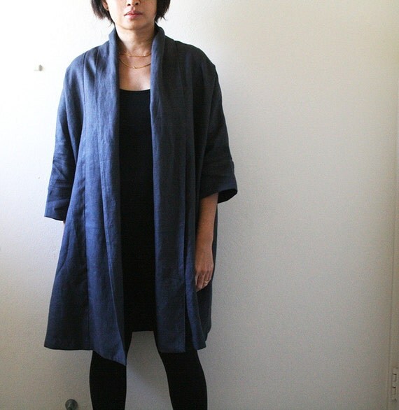 LINEN CARDIGAN / charcoal / long linen jacket / long by PAMELATANG