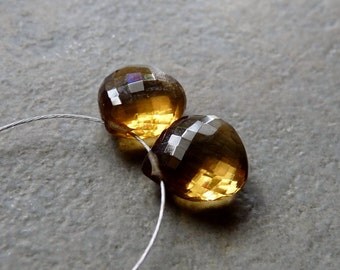 AAA - Whiskey Quartz Faceted Heart Briolette Beads - 9mm - Pair
