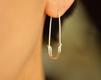 SAFETY PIN earrings - sterling silver, 14k gold filled or 14k rose filled - simple safety pin hoop earrings - medium 1.25 inch - unisex