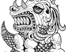 unique dragon coloring page related items etsy