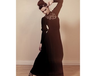 Victorian Dress in Black Lace/Long Bishop Sleeves-Made to Order