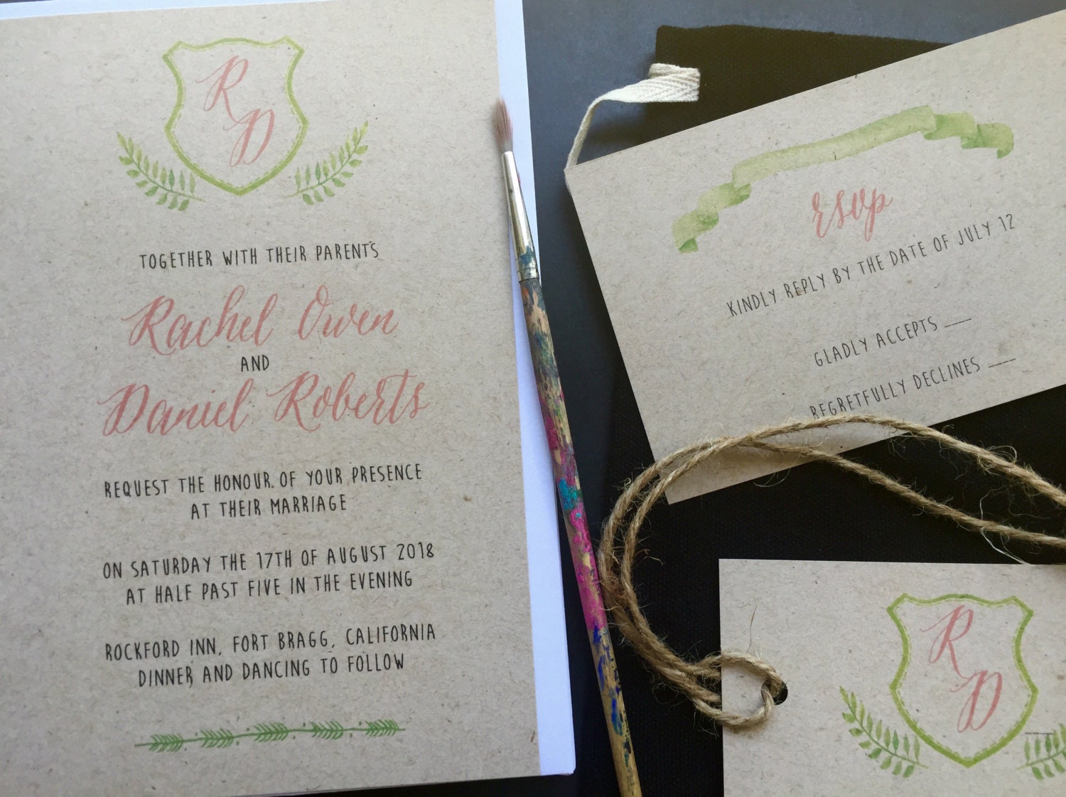 Custom Wedding logo Invitation watercolor wedding