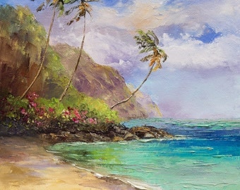 BLACK ROCK KAANAPALI Maui Framed Original Oil by lisabongzee