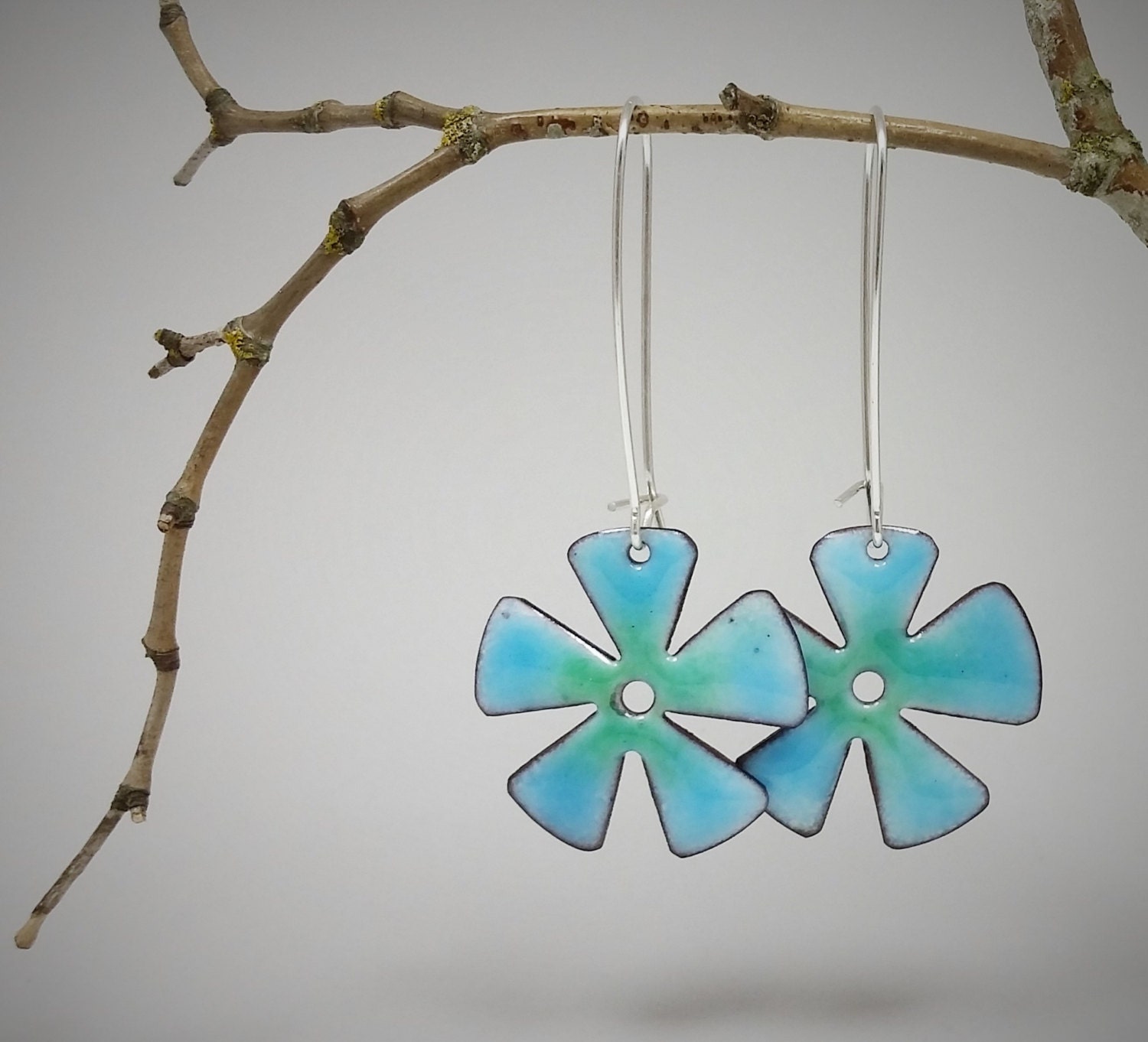 Bold Enamel Flower Earrings Blue Flower Earrings Enamel