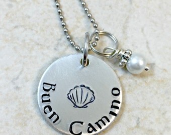 Buen Camino Necklace, Camino de Santiago Jewelry, Catholic Pilgrimage of St James, Scallop Necklace, Scallop Shell Jewelry
