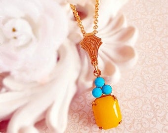 Art Deco Jewelry - Turquoise Necklace - Sunshine Yellow Necklace - Summer Necklace - Bridesmaid Gift - REGENCY Sunshine