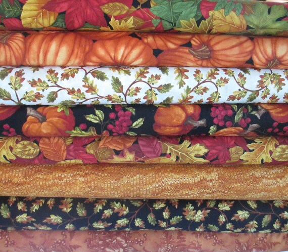 Download Fall Autumn Harvest Fabric Bundle Orange Pumpkin Leaves