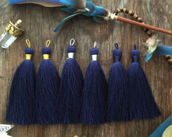 Navy Blue, 3" Luxe Silk Tassels, Handmade Jewelry Tassels, Long Tassels, Designer Jewelry Making Supplies / Choose Binding Finish, 2pcs