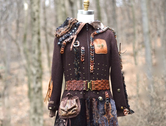 Brown tattered long Military style steampunk sweater COAT, Plus size.Ready to ship by amberstudios steampunk buy now online