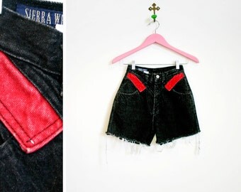 Vintage 1980s-90 Black and Red High Waisted Cut Off's Size 3