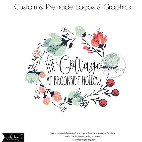 Floral Wreath Logo Watercolor logo Flower Wreath Logo