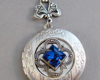 Sapphire Gleam,Vintage Sapphire,Vintage Necklace,Vintage Locket,Pendant Sapphire Necklace.September Birthstone,BirthsotoneValleygirldesigns