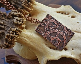 Etched Copper Cog & Gear Clockwork Necklace - steampunk, industrial jewelry