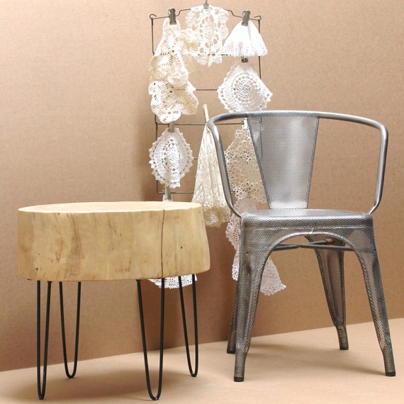 Tree Stump Table Slice Hairpin Legs Blonde Wood by realwoodworks1