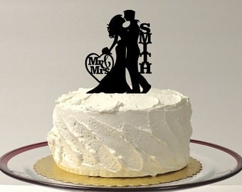 MADE In USA, Wedding Cake Topper Silhouette, Personalized Wedding Cake Topper, Bride and Groom Silhouette Cake Topper