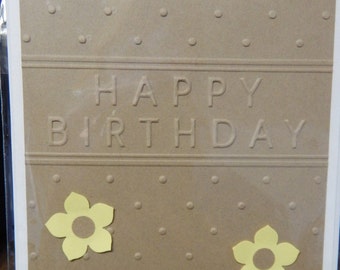 Handmade Brown with Yellow Flowers Birthday Card
