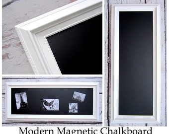 WHITE FRAMED Chalkboard Long and Narrow Kitchen Chalkboard 41"x17" Magnetic Chalk board Wood Chalkboard for Home Office Organizer