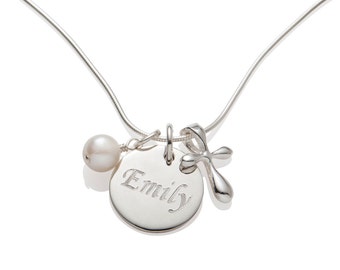 First Communion Gift for Girls , Holy Communion Jewelry Kids , Cross Necklace , Name and Date Necklace , 925 Sterling Silver