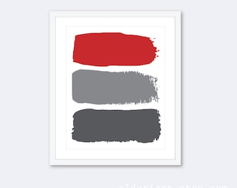 Modern Decor - Abstract Print - Minimalist Home Decor - Brushstroke Print - Contemporary Wall Art - Red and Gray Art - Aldari Art