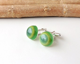 SALE: Green Stripe Cufflinks, Resin Jewellery, Resin Cufflinks, Quirky Cufflinks, Seconds, UK (942)