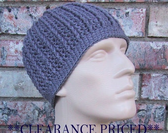 CLEARANCE PRICED 60% OFF - Mens Dark Grey Beanie - Size Medium - Hand Crocheted - Soft Acrylic Yarn - Handmade - Warm Winter Cap