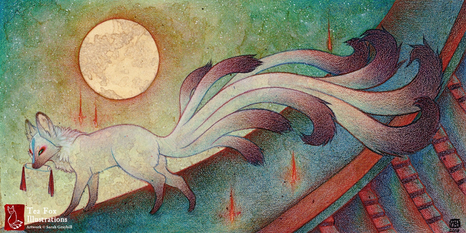 The Messenger Fox Kitsune Spirit Yokai By Teafoxillustrations