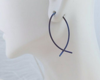 Pure Titanium earrings - Fish hoop earrings - Hand torched 18g TITANIUM Wire earrings - titanium hoops - fish earrings - nickel free