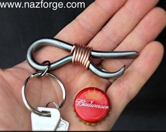MINI KEYCHAIN Bottle Opener - Personalization Option Available - Hand Forged and Signed by Blacksmith Naz - Personalized Gift for Groomsmen